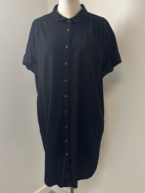 Well Worn Black Cuffed Short Sleeve Button-Down Shirt Dress